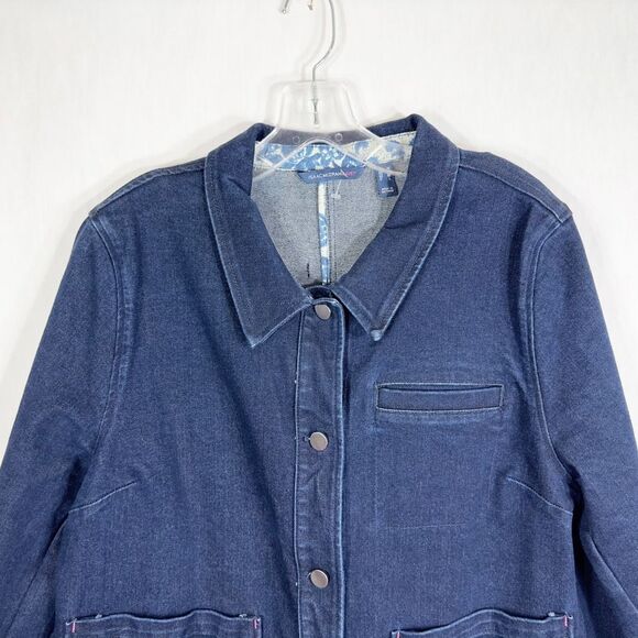 Isaac Mizrahi Medium Denim Jacket Navy Blue Hot Pink Accents Button Down 302 - Picture 3 of 8